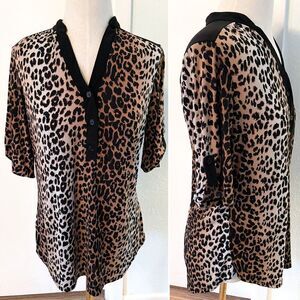 Leopard and Black Henley Blouse